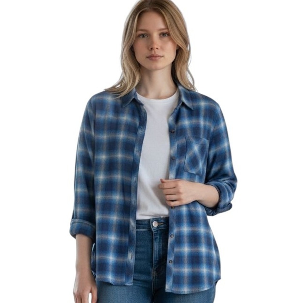 Eddie Bauer Blue‎ Plaid Casual Shirt Womens Button Down Large